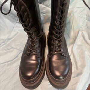 Black Combat Boots 12 Hole with Zipper Women's 10 - 10.5